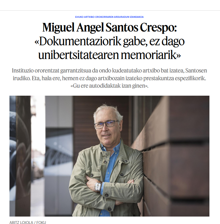 Miguel Angel Santos: "En muchas instituciones se está produciendo un relevo generacional, ya que estamos jubilando a muchos trabajadores y trabajadoras. Y faltan profesionales de archivo"